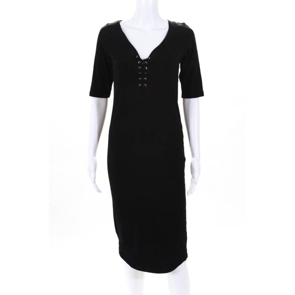 Monrow Womens Lace Up Maternity Shift Dress Black Size Extra Small 10779881